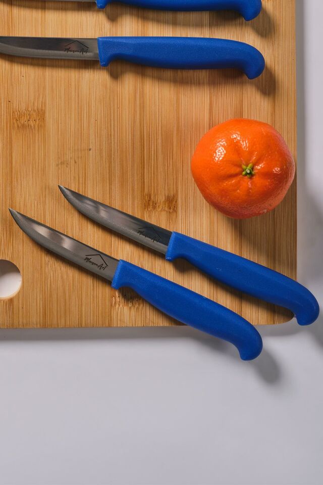 Steel | Kutulu 5 Parça Çelik Meyve Bıçağı Seti | Mavi Saplı Bıçak Seti