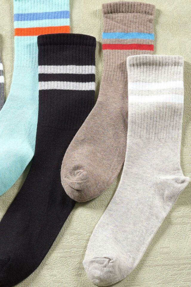 5 Çift Unisex Uzun Çorap | Çizgi Desen Extra Soft Unisex Pamuklu Soket Çorap