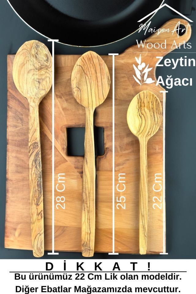 Zeytin Ağacı Kaşık 22 Cm | El Yapımı Ahşap Kaşık Doğal Ağaç