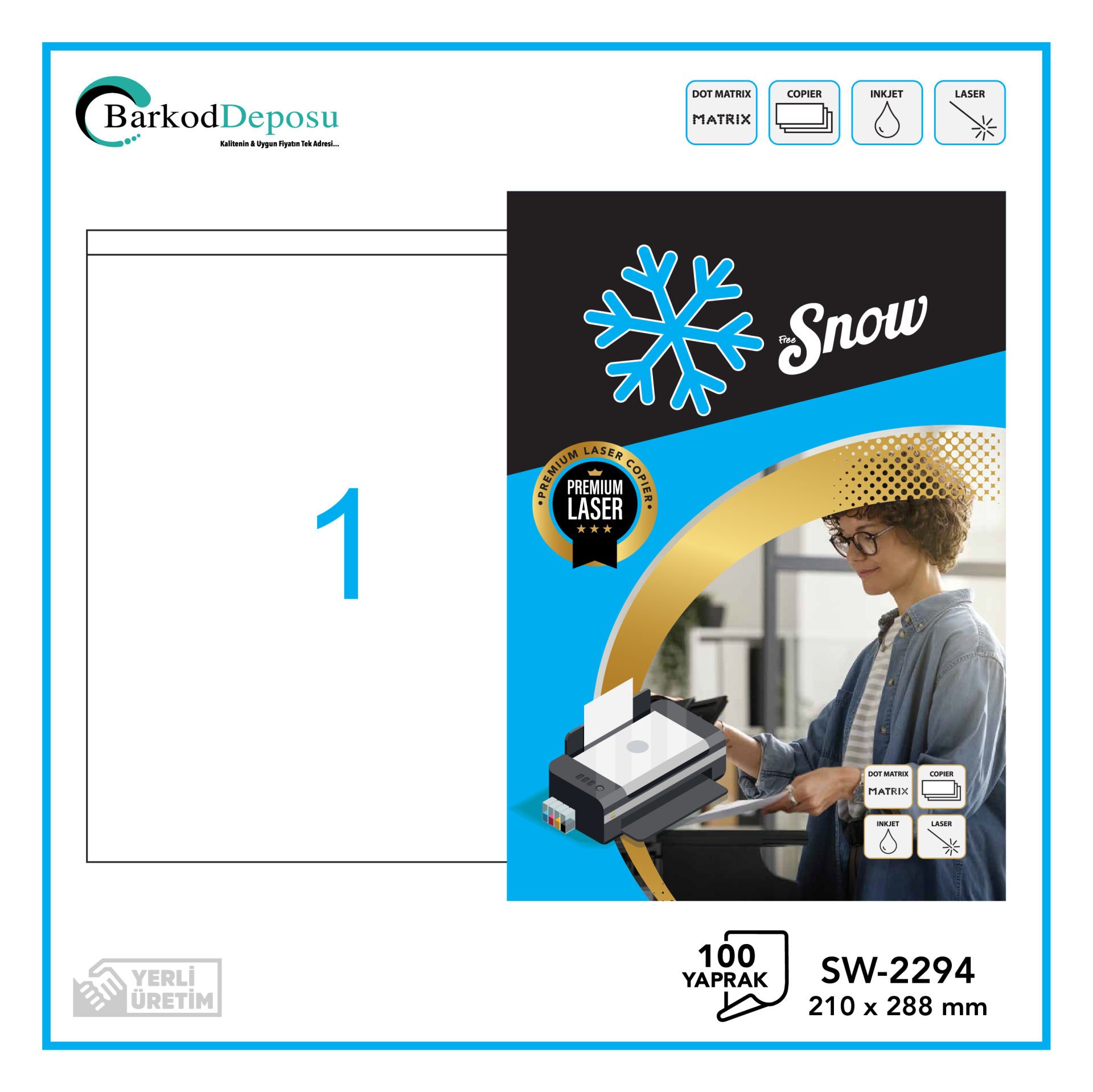 SW-2294 SNOW A4 Renkli Lazer Etiket 210×288 mm