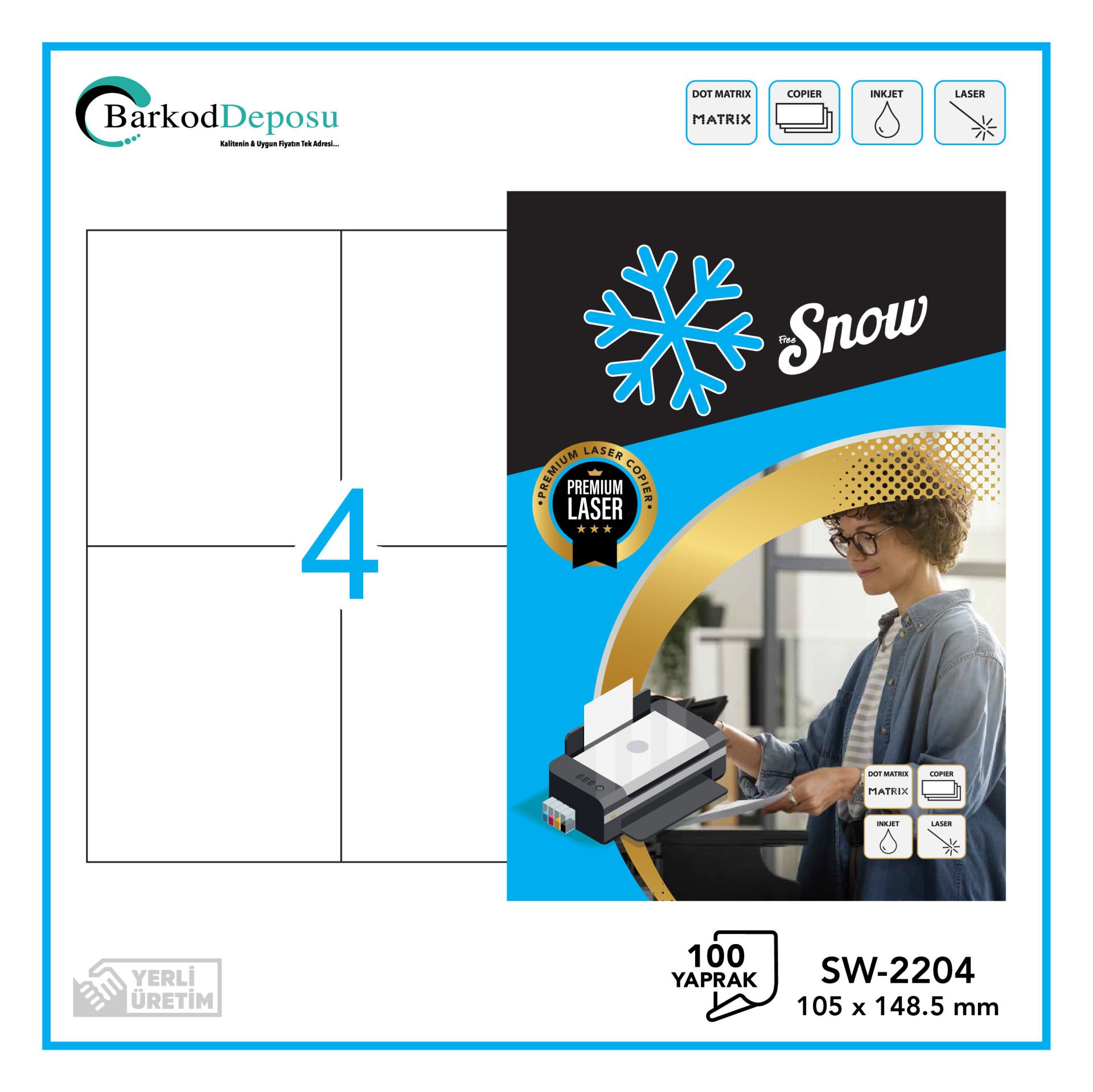 SW-2204 SNOW A4 Renkli Lazer Etiket 105×148.5 mm