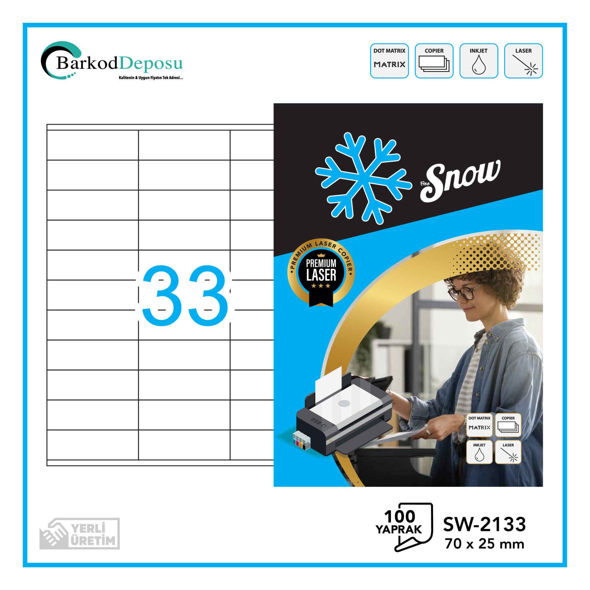 SW-2133 SNOW A4 Lazer Etiket 70×25 mm