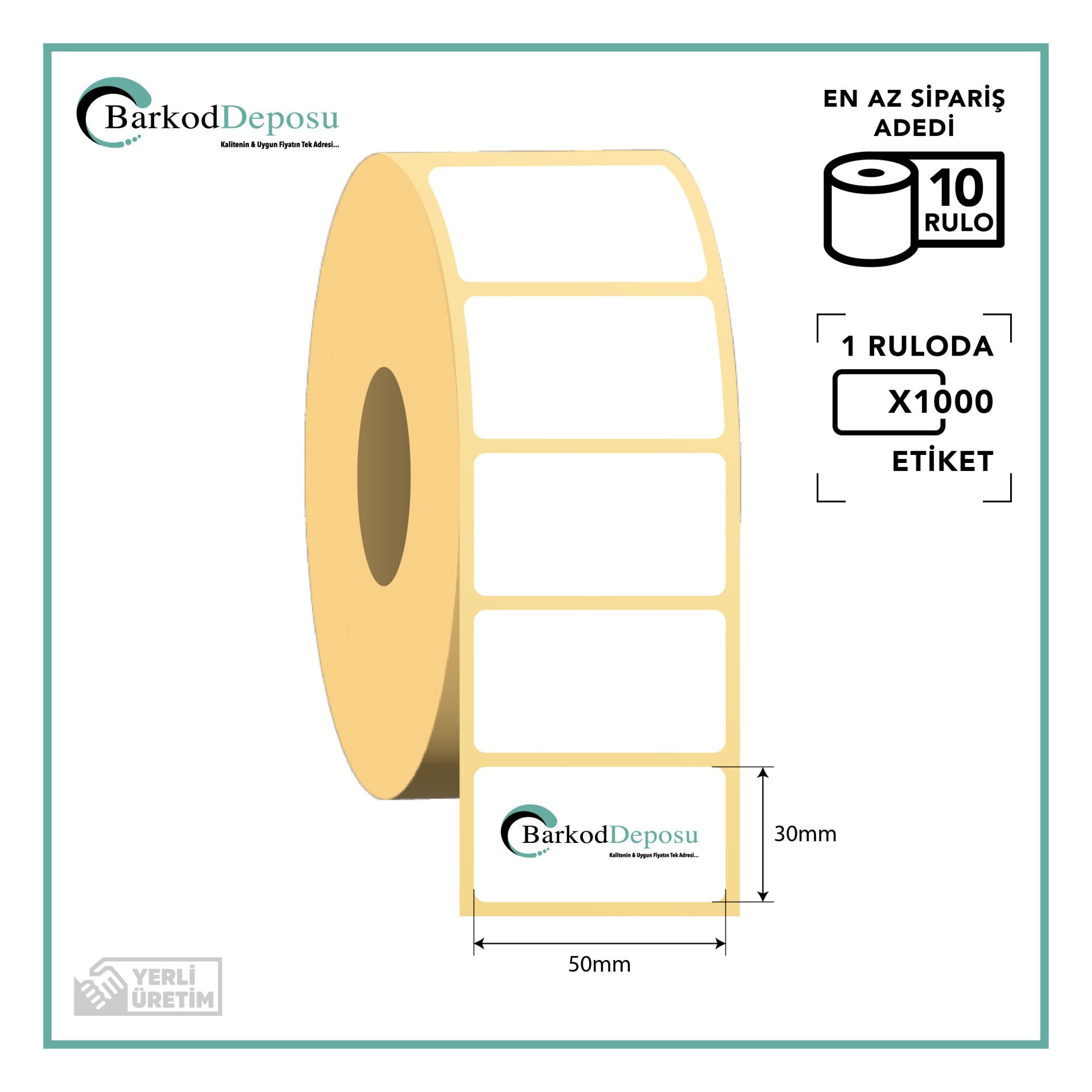 50x30 Termal Barkod Etiketi 1000 Sarım