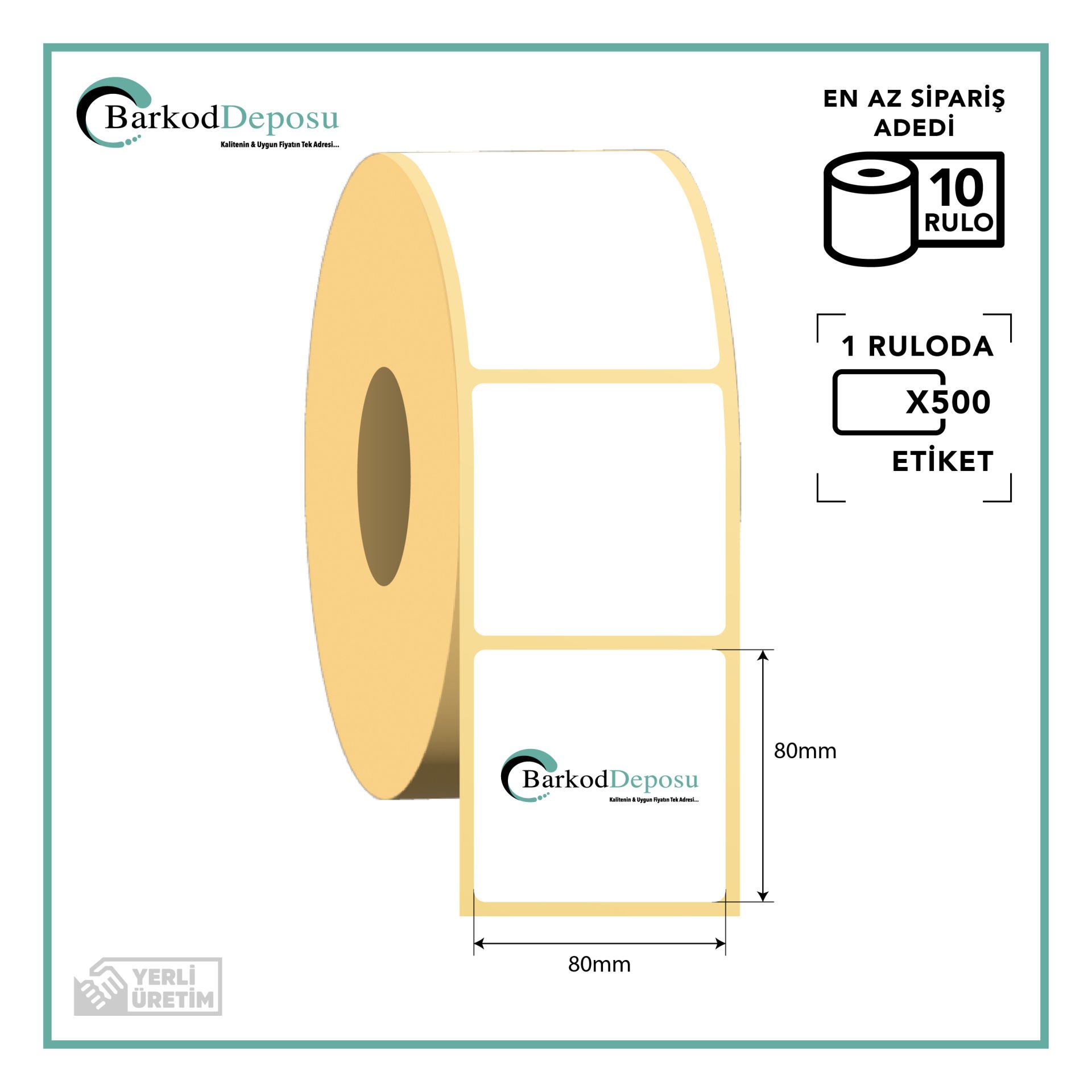 80x80 Kuşe Barkod Etiketi 500 Sarım (RİBON İLE BASKI)