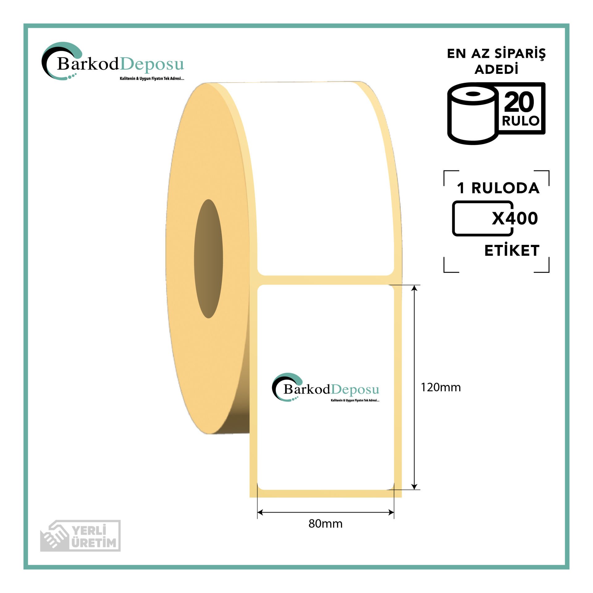 80x120 Kuşe Barkod Etiketi 400 Sarım (RİBON İLE BASKI)