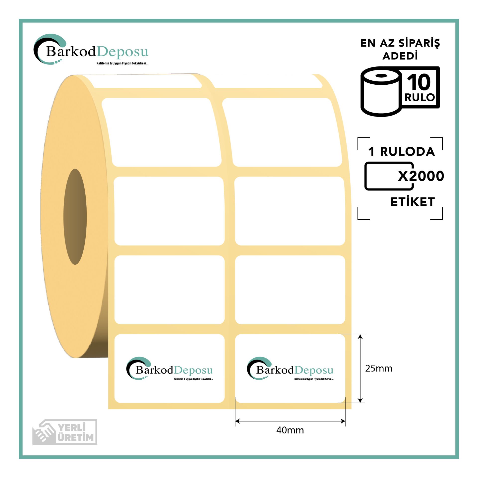 40x25 2'Li Ayrık Kuşe Barkod Etiketi 2000 Sarım (RİBON İLE BASKI)