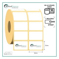 40x25 2'Li Ayrık Kuşe Barkod Etiketi 2000 Sarım (RİBON İLE BASKI)