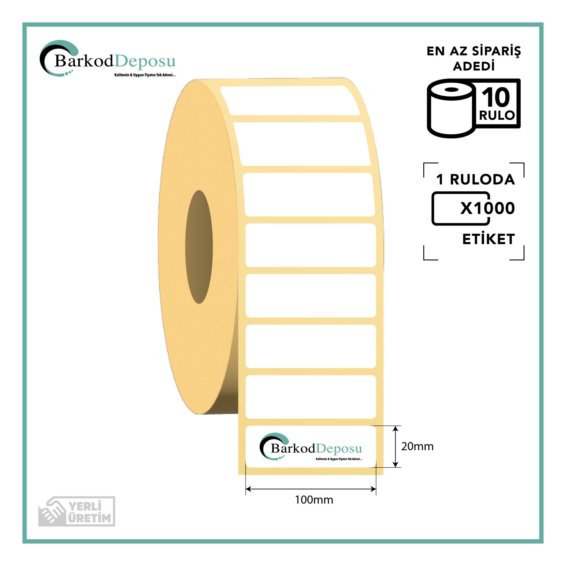 100x20 Kuşe Barkod Etiketi 1000 Sarım (RİBON İLE BASKI)