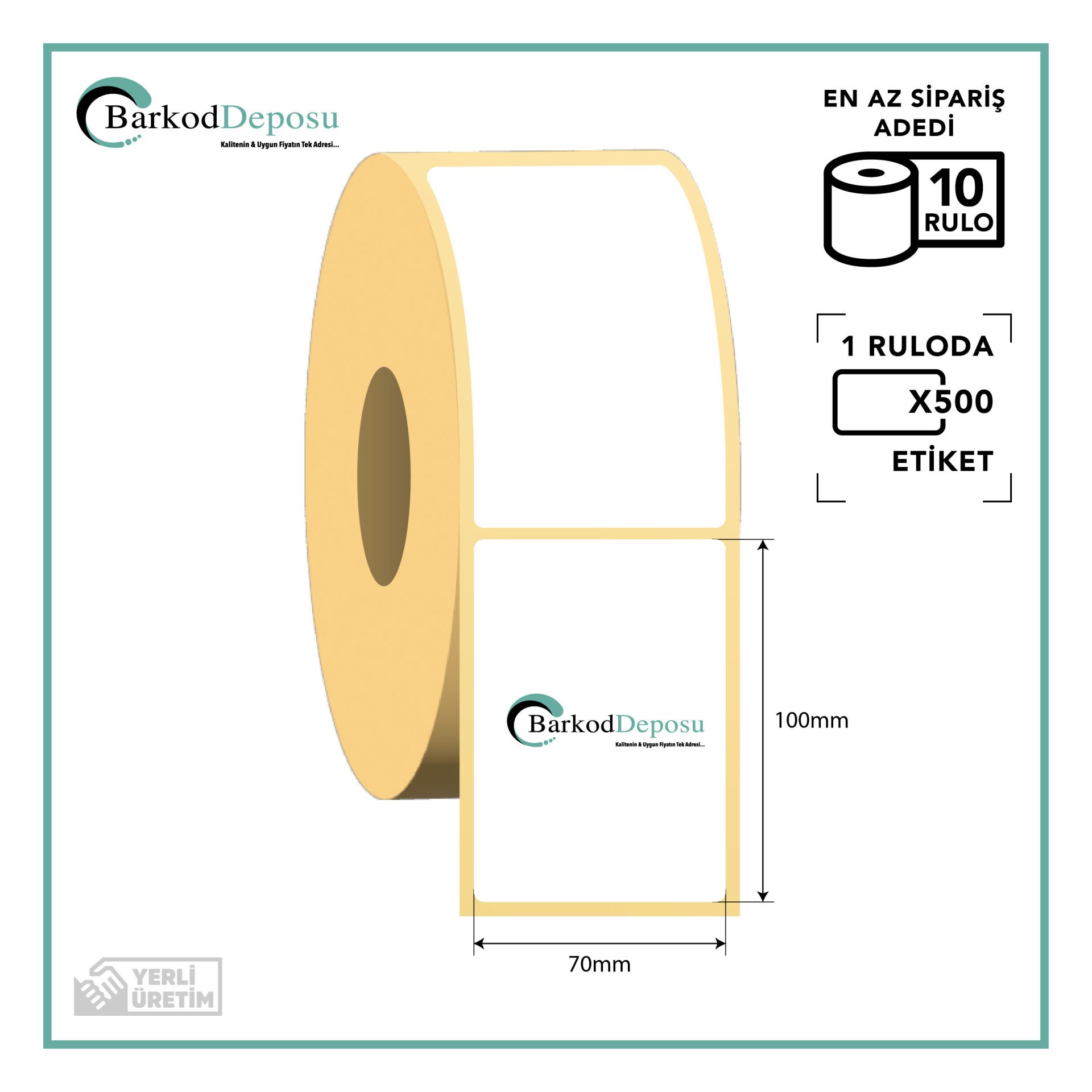 70x100 Kuşe Barkod Etiketi 500 Sarım (RİBON İLE BASKI)