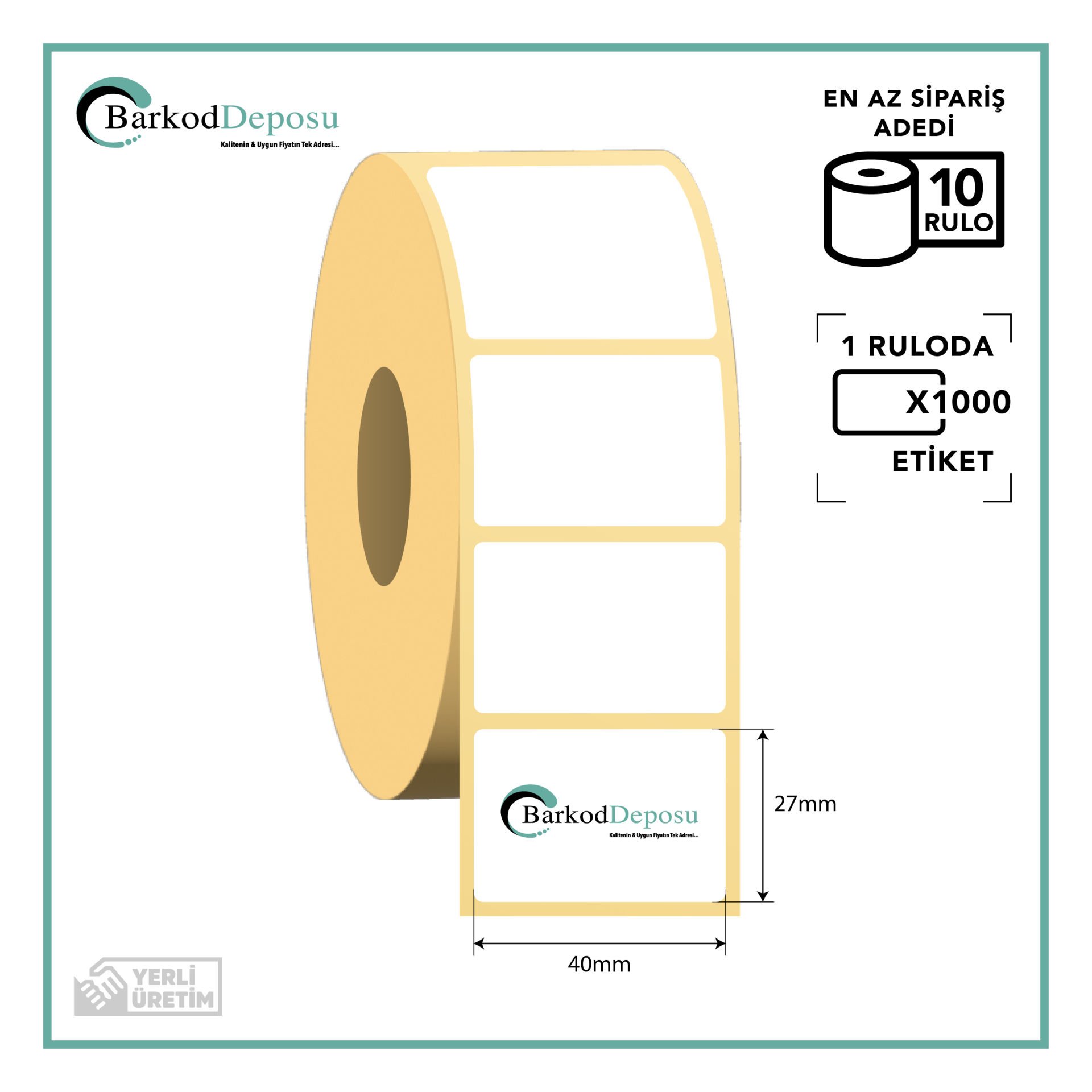 40x27 Kuşe Barkod Etiketi 1000 Sarım (RİBON İLE BASKI)