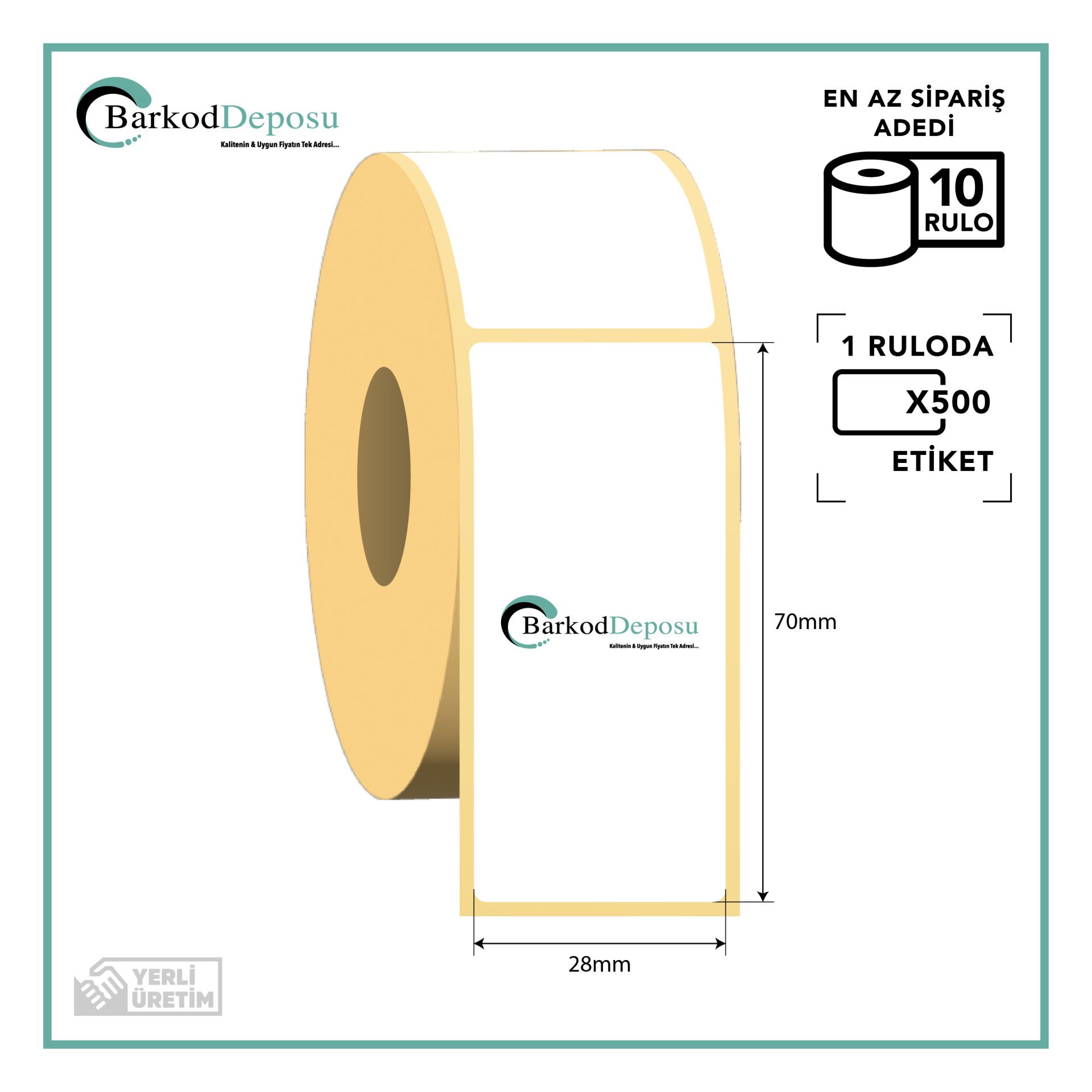 28x70 Kuşe Barkod Etiketi 500 Sarım (RİBON İLE BASKI)
