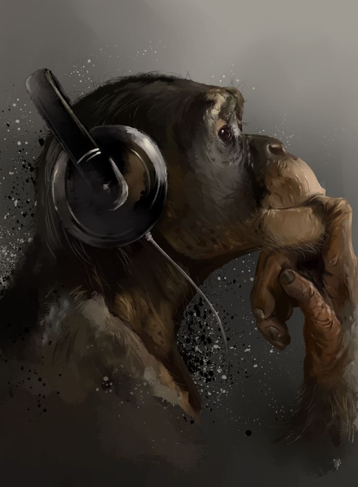 Müzik Dinleyen Maymun Desenli Duvar Örtüsü