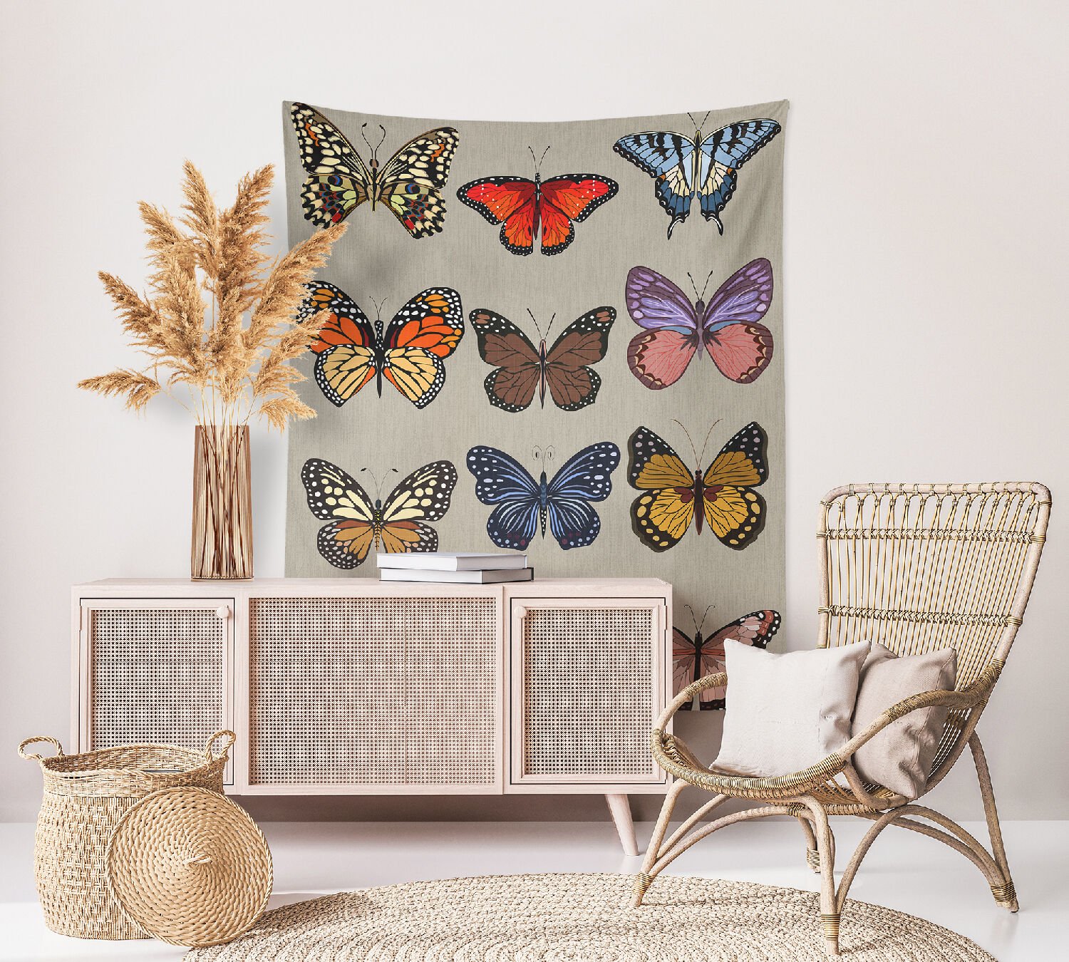 Renkli Kelebekler Desenli Duvar Örtüsü