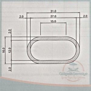 50 MM. GÖVDELİ KARE VE YUVARLAK ŞEMSİYE ALÜMİNYUM 16X31 MM. OVAL KOL PROFİLİ (2.1 M.)