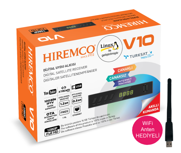 Hiremco V10 Full HD Uydu Alıcısı + WiFi Antenli