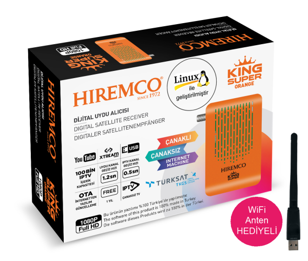 Hiremco Süper King HD Orange Uydu Alıcısı + WiFi Antenli