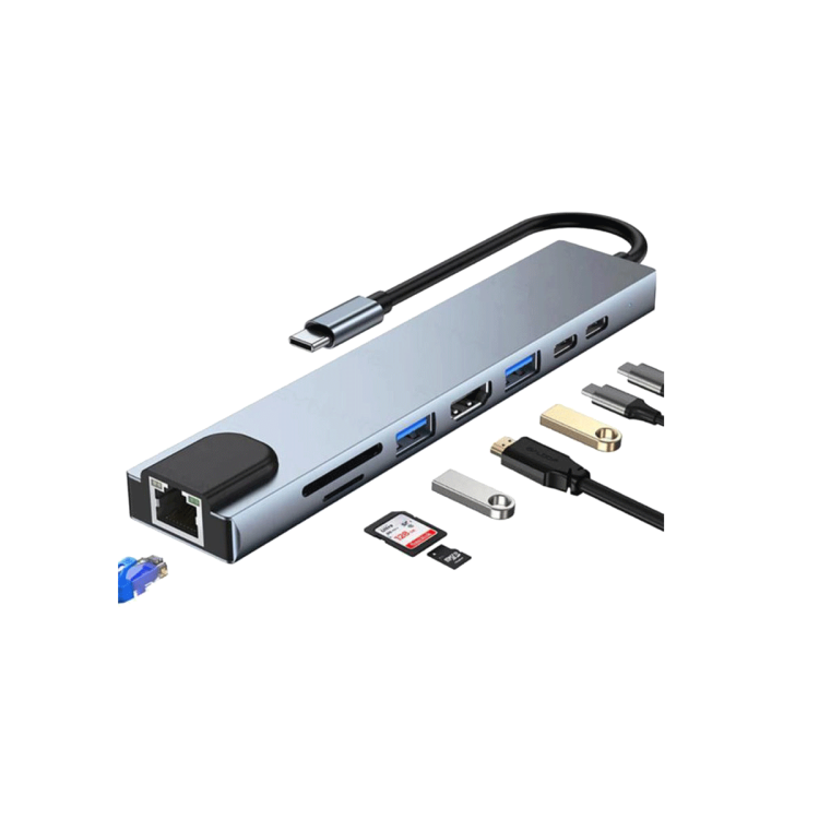 SHAZA - 8in1 USBType-C Hub Port Adaptör HDMI USB Ethernet PD Girişli