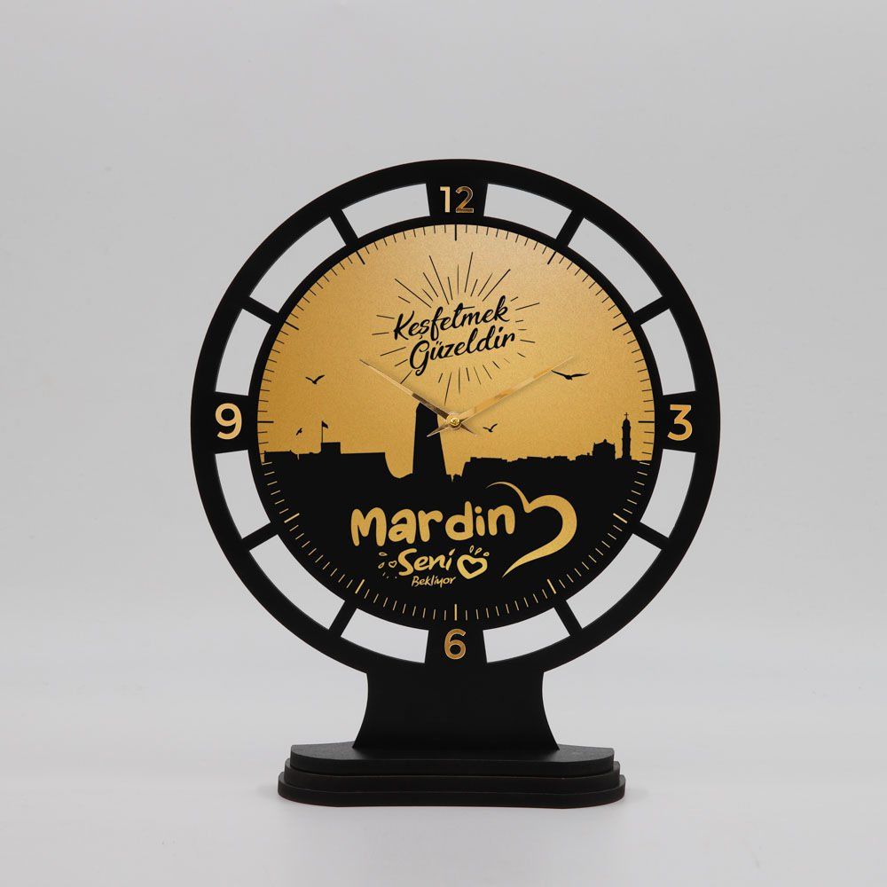 Mardin Temalı Dekoratif Altın Yaldız Masa Saati