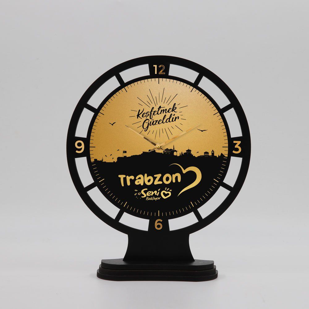 Trabzon Temalı Dekoratif Altın Yaldız Masa Saati
