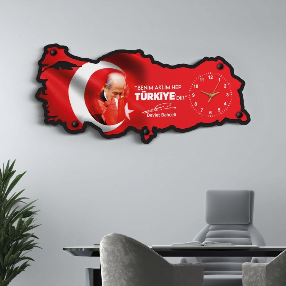 Özel Baskılı MHP Türkiye Temalı Duvar Saati