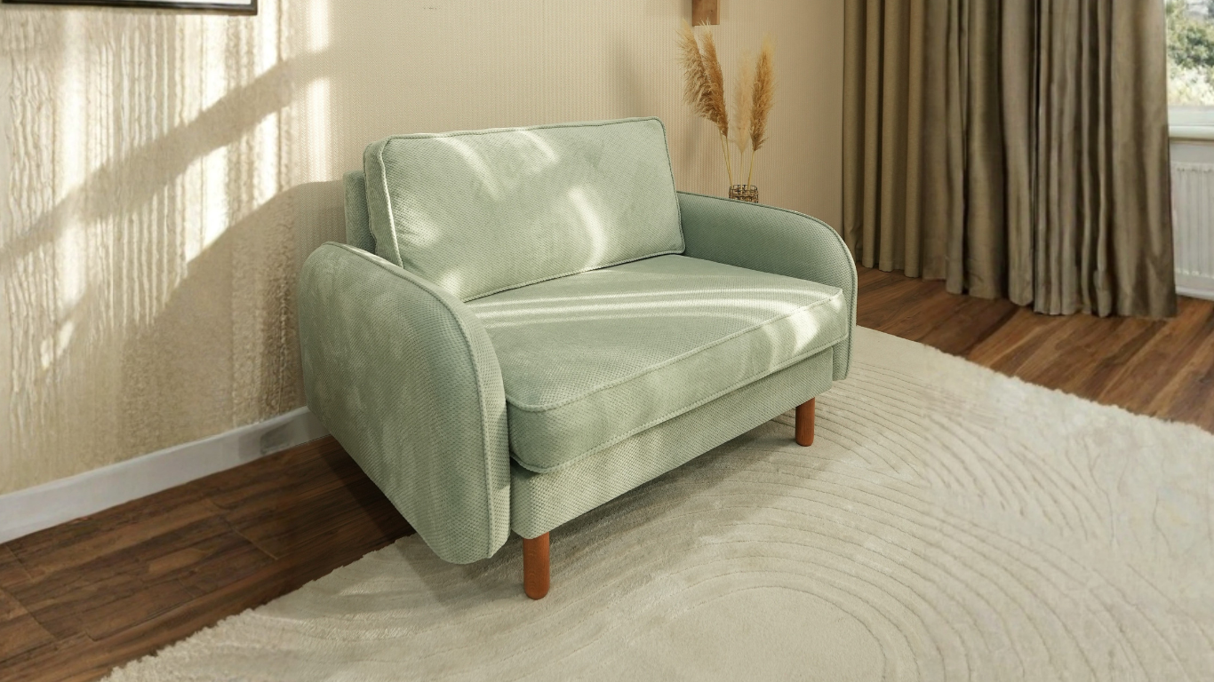 Loveseat - Fitilli - Fulya Kadife - Adaçayı Yeşili - Post Moderen Kol