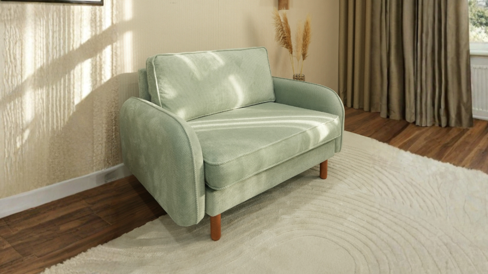 Loveseat - Fitilli - Fulya Kadife - Adaçayı Yeşili - Post Moderen Kol