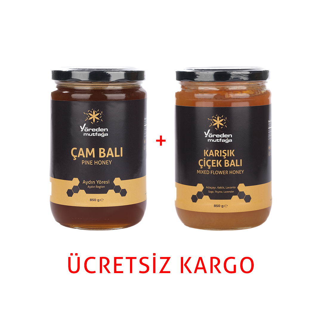 Ham Çam (Salgı) Balı 850 g + Ham Karışık (Adaçayı, Kekik, Lavanta) Çiçek Balı 850 g 2'li Paket