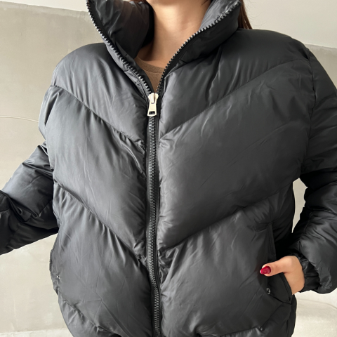 Siyah Oversize Şişme Mont