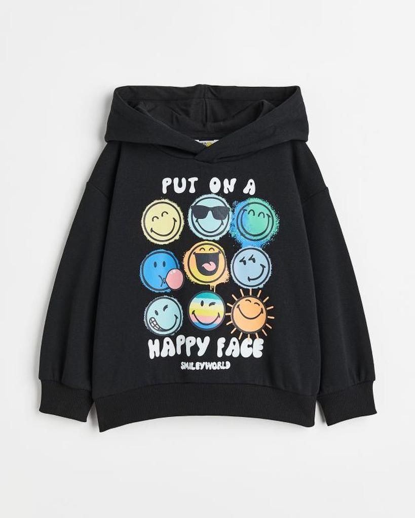 Siyah Şardonlu Emoji Baskılı Sweatshirt