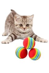Buffer® 3lü Gökkuşağı Sünger Kedi Köpek Çiğneme Oyun Topu 4,2 cm