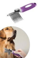 BUFFER® Düğüm Açıcı Pet Fırçası Emniyetli Uzun ve Çelik Dişli Kedi Köpek Tüy Kıtık Açma Tarağı