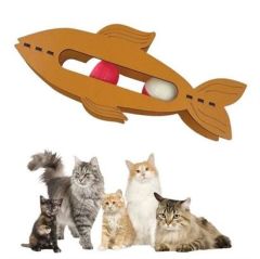 BUFFER®  Kediler İçin Ahşap 2 Toplu Eğimli  Sevimli Balık Şeklinde Eğitim Amaçlı Oyuncak
