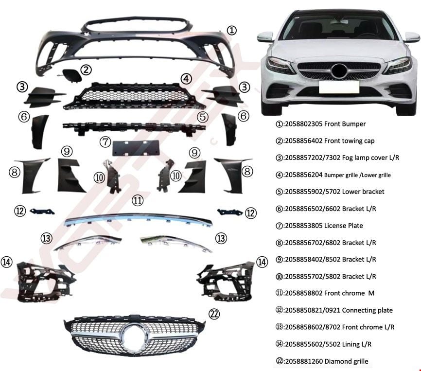 MERCEDES - ÖN TAMPON AMG SET ( DIAMOND PANJURLU ) W205 2019- - 2058802305