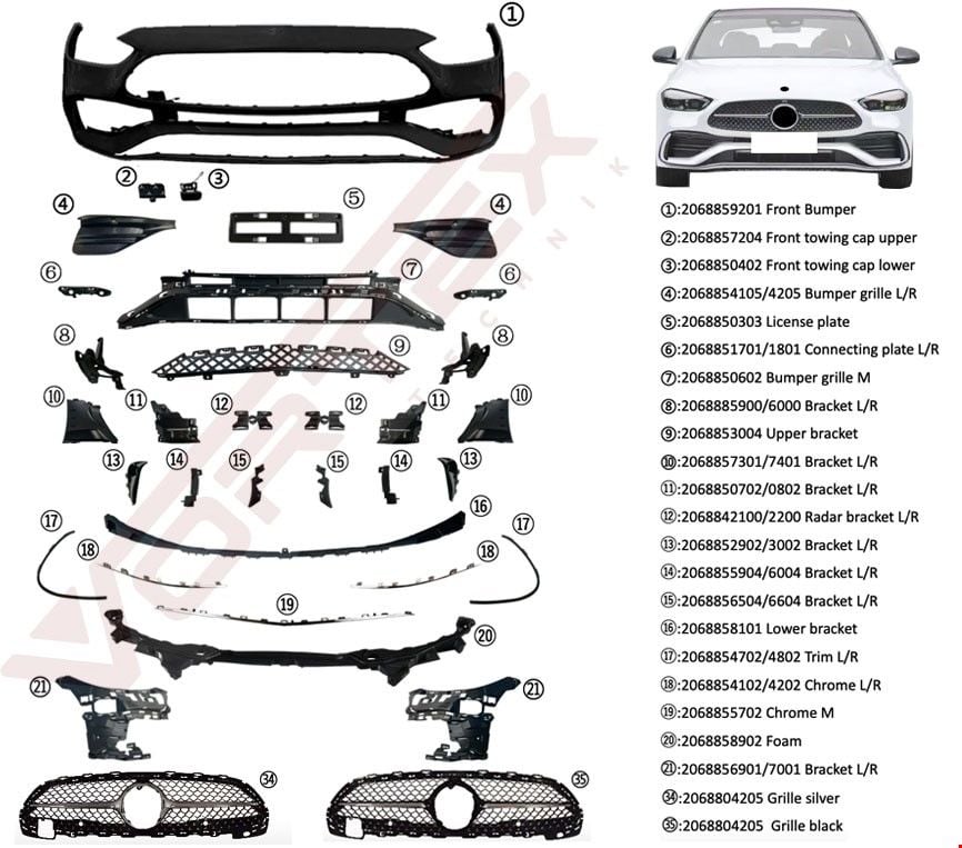 MERCEDES - ÖN TAMPON SET AMG (PANJUR HARİÇ) W206 2021- - 2068859201 / 2068804205