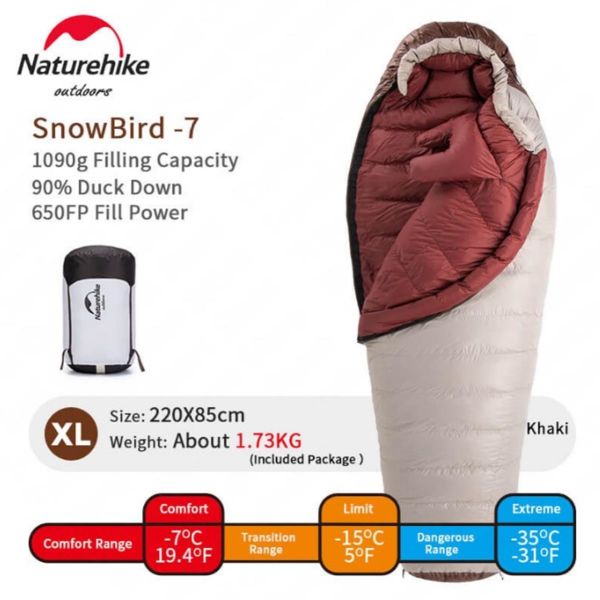 Naturehike XL/1090G Snowbird Ördek Tüyü Mumya Uyku Tulumu -35°C