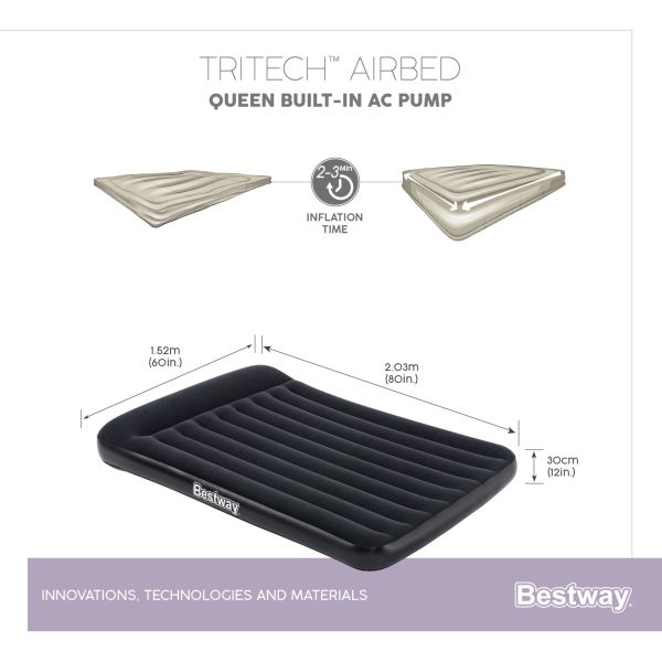 Bestway Tritech Airbad XL Elektrikli Çift Kişilik Şişme Yatak 203cm x 152cm x 30cm
