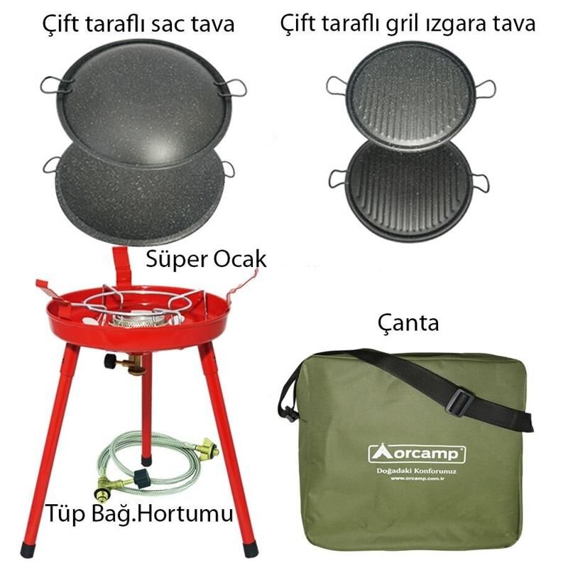 Orcamp Çok Amaçlı Süper Ocak ( Çanta - Granit Katmer - Grill - Adaptör Set )