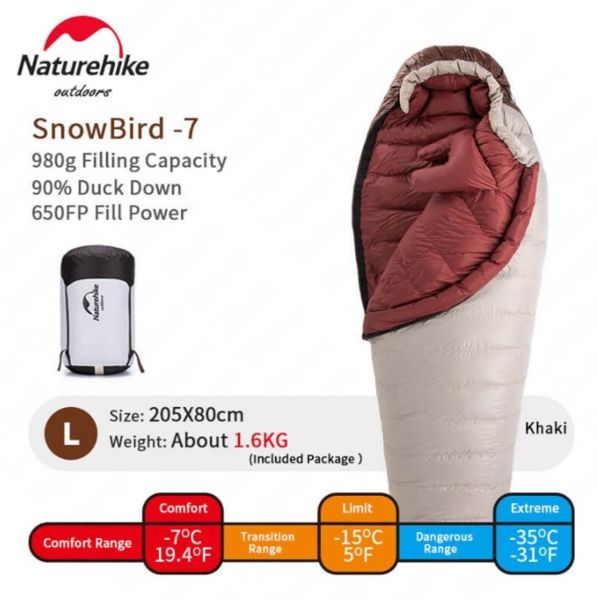 Naturehike L/980G Snowbird Ördek Tüyü Mumya Uyku Tulumu -35°C