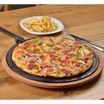 Lava Döküm Ahşap ve Döküm Demir Hot Plate Servis Tahtası. Çap(Ø)29cm.