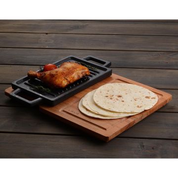 Lava Döküm Dikdörtgen Çift Yön Izgara ve Düz Yüzey Hot Plate Kayın Servis Ahşabı Ölçü 22x15cm.