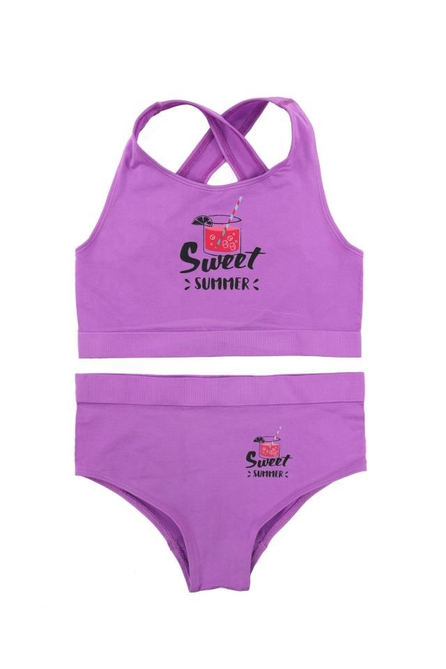 Sweet Summer Kız Çocuk Bikini Takımı 9-10 Yaş - LİLA
