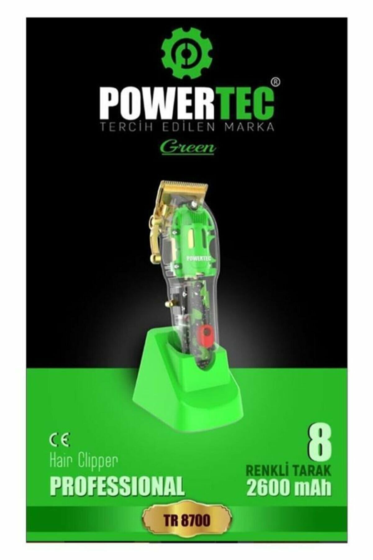 Powertech TR8700 - Profesyonel Saç Sakal Kesim Makinesi GREEN