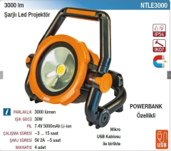NT Lights 3000 Lumen Şarjlı Led Projektör