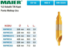 Maier HSS%5 Kobaltlı TiN Kaplı Punta Matkap Uçları (Ölçü Seçeneklerine Bakınız)