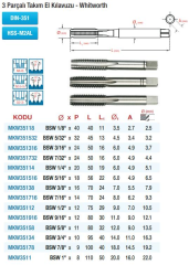 Maier DIN 351 3 Parçalı Takım - Whitworth - HSS El Kılavuzları  (Ölçü Seçeneklerine Bakınız)