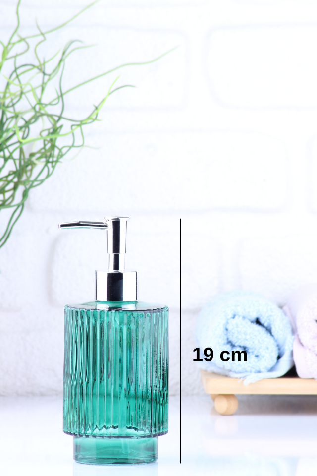 Peti 3'lü Cam Banyo Seti Sıvı Sabunluk - Pamukluk - El Sabunluğu Hakil Renk