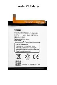 Vestel V5 Telefonlarla Uyumlu Batarya 3000 mAh