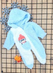 Mavi Peluş Erkek Bebek Yeni Doğan Kışlık Uyku Tulumu Kapişonlu