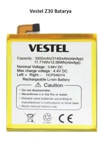 Vestel Z30 Telefonlarla Uyumlu Batarya 3140 mAh