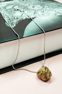 Jasper Doğal Taşı Zincirli El Yapımı Kolye Uç: 2 cm Zincir: 20 cm Kutulu